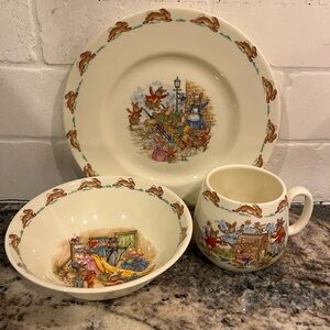 Vintage Royal Doulton Bunnykins Cream and Brown Dinnerware Set